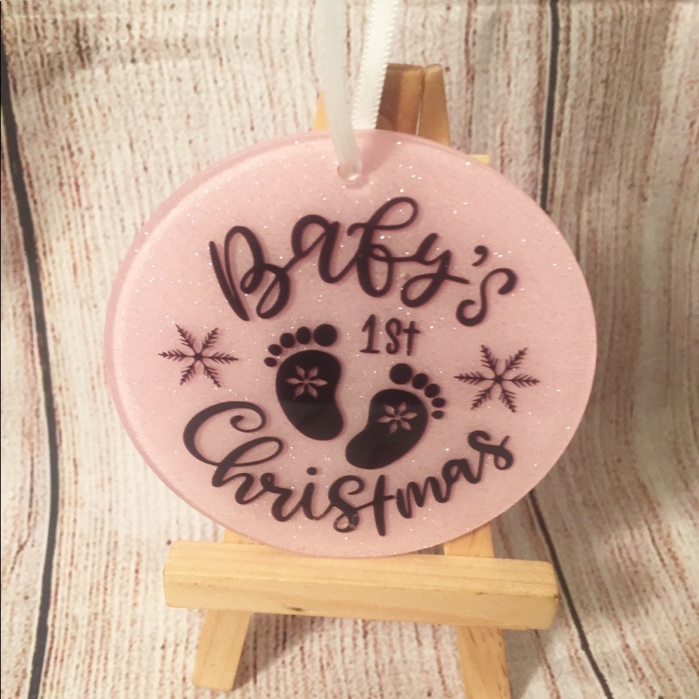 Baby’s First Christmas Pink Glitter Ornament